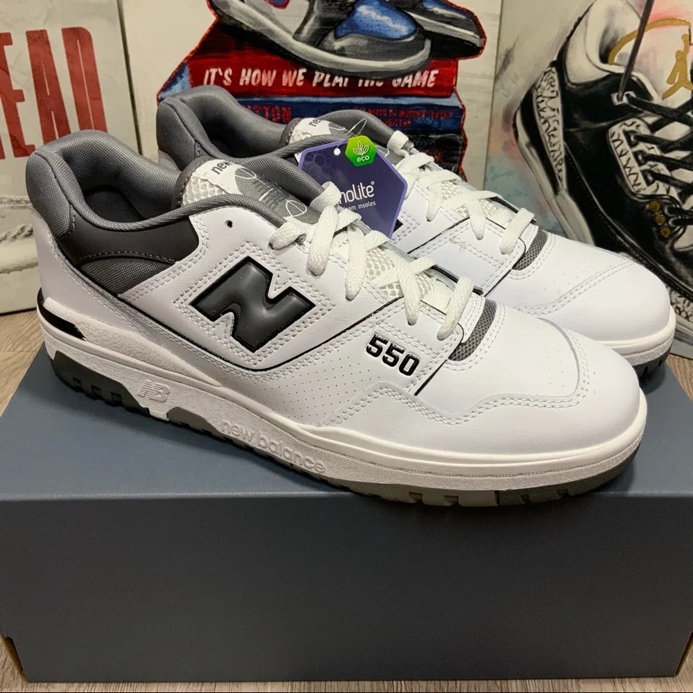 New Balance 550 White Castlerock Gray (BB550WTG) Mens Size 10.5